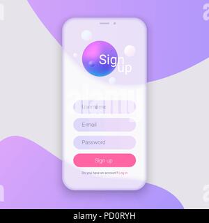 Melden Sie sich an. Clean Mobile UI Design Konzept. Programm mit Anmeldeformular Fenster. Trendy holographische Gradienten formen. Vector EPS 10. Stock Vektor