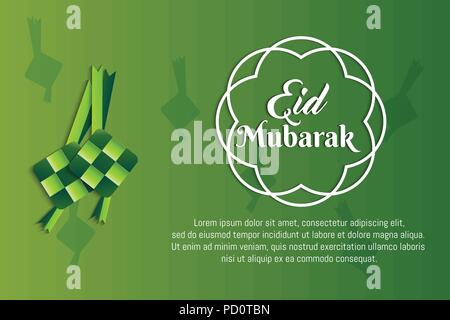 Ketupat Eid Mubarak Papier geschnitten Art Illustration Stock Vektor