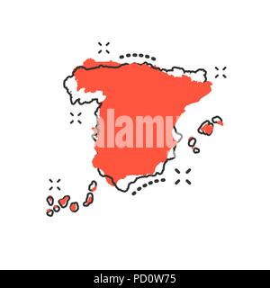 Vektor cartoon Spanien Karte Symbol im Comic-stil. Spanien unterzeichnen Abbildung Piktogramm. Kartographie Karte business splash Wirkung Konzept. Stock Vektor