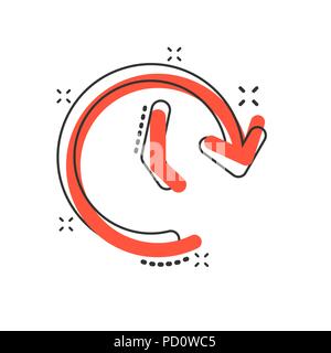 Vektor cartoon Uhrzeit Symbol im Comic-stil. Timer 24 Stunden zeichen Abbildung Piktogramm. Im Uhrzeigersinn business splash Wirkung Konzept. Stock Vektor