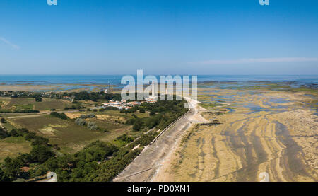 Luftaufnahme von Leuchtturm Baleines bei Ebbe, Frankreich Stockfoto
