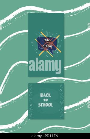 Zurück zu Schule Banner mit grünen Kreidetafeln eingestellt. Vorlagen für Saison Förderung Karten und Social Media Netzwerken. Bildung umfasst. Vorlagen für Sto Stock Vektor