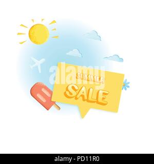 Summer Sale Karte mit Sprechblase isoliert. Vorlage für Ad mit hellen Dekoration. Vector Illustration. Stock Vektor