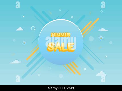Summer Sale Karte mit runden Knopf. Vorlage für Ad mit hellen Dekoration. Vector Illustration. Stock Vektor