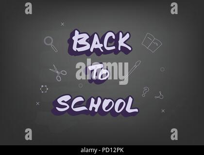 Zurück zu banner Schule auf der Tafel. Vorlage für Saison Förderung Karten. Bildung Abdeckung mit Dekoration. Vector Illustration. Stock Vektor