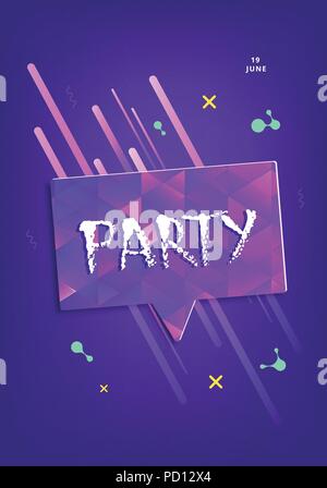 Party Banner mit Sprechblase. Vertikale Flyer für Urlaub Design mit Glanz und geometrischen dekorative Elemente. Karte für Social Media Einladung. Pos Stock Vektor