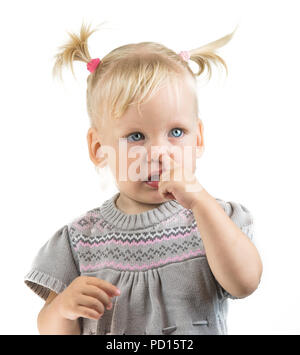 Baby Kommissionierung Nase Kind Portrait Stockfoto