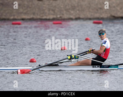 Glasgow, Schottland, Sonntag, 5. August 2018, der letzte Leichte Frauen Single Sculls, Goldmedallist, BLR LW 1X, Alena FURMAN, europäische Spiele, Rudern, Strathclyde Park, North Lanarkshire, © Peter SPURRIER/Alamy leben Nachrichten Stockfoto