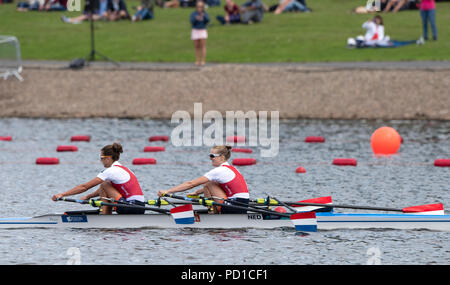 Glasgow, Schottland, Sonntag, 5. August 2018, endgültige Leichte Frauen Double Sculls, Goldmedallist, NED LW 2X, Bug, Marieke KEIJSER und PAULIS, europäische Spiele, Rudern, Strathclyde Park, North Lanarkshire, © Peter SPURRIER/Alamy leben Nachrichten Stockfoto