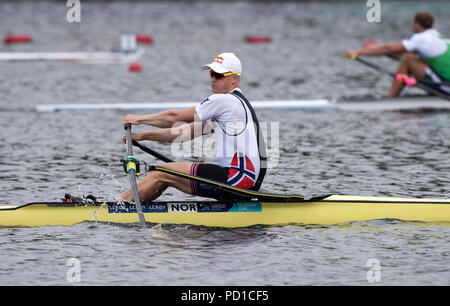 Glasgow, Schottland, Sonntag, 5. August 2018, Finale Herren Einzel Sculls, Goldmedallist, NOCH M1X, Kjetil BORCH, europäische Spiele, Rudern, Strathclyde Park, North Lanarkshire, © Peter SPURRIER/Alamy leben Nachrichten Stockfoto