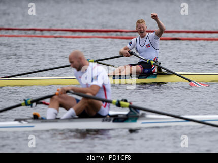 Glasgow, Schottland, Sonntag, 5. August 2018, Finale Herren Einzel Sculls, Goldmedallist, NOCH M1X, Kjetil BORCH, europäische Spiele, Rudern, Strathclyde Park, North Lanarkshire, © Peter SPURRIER/Alamy leben Nachrichten Stockfoto