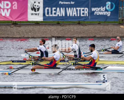 Glasgow, Schottland, Sonntag, 5. August 2018, Finale Herren Double Sculls, Bronze Medaillenträger, GBR M2X, Bug, Harry LEASK, und Jack, Beaumont, europäische Spiele, Rudern, Strathclyde Park, North Lanarkshire, © Peter SPURRIER/Alamy leben Nachrichten Stockfoto