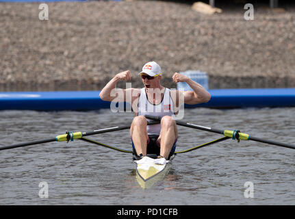 Glasgow, Schottland, Sonntag, 5. August 2018, Finale Herren Einzel Sculls, Goldmedallist, NOCH M1X, Kjetil BORCH, europäische Spiele, Rudern, Strathclyde Park, North Lanarkshire, © Peter SPURRIER/Alamy leben Nachrichten Stockfoto