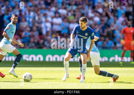London, Großbritannien. 05 Aug, 2018. Jorginho von Chelsea während der 2018 FA Community Shield Match zwischen Chelsea und Manchester City im Wembley Stadion, London, England am 5. August 2018. Credit: THX Images/Alamy leben Nachrichten Stockfoto