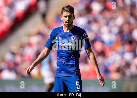 London, Großbritannien. 05 Aug, 2018. Jorginho von Chelsea während der 2018 FA Community Shield Match zwischen Chelsea und Manchester City im Wembley Stadion, London, England am 5. August 2018. Credit: THX Images/Alamy leben Nachrichten Stockfoto