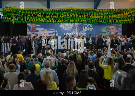 Sao Paulo, Sao Paulo, Brasilien. 5 Aug, 2018. PSL (Sozialliberale Partei) Übereinkommen in SÃ £ o Paulo, Brasilien. Die Kandidaten für das Amt des Präsidenten, Abgeordneter und Senator nahmen an der Veranstaltung teil. Credit: Paulo Lopes/ZUMA Draht/Alamy leben Nachrichten Stockfoto