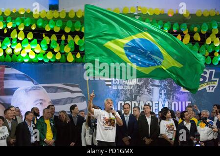 Sao Paulo, Sao Paulo, Brasilien. 5 Aug, 2018. PSL (Sozialliberale Partei) Übereinkommen in SÃ £ o Paulo, Brasilien. Die Kandidaten für das Amt des Präsidenten, Abgeordneter und Senator nahmen an der Veranstaltung teil. Credit: Paulo Lopes/ZUMA Draht/Alamy leben Nachrichten Stockfoto