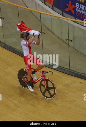 Glasgow, UK, 5. August 2018, Wojciech Pszczolarski gewinnt Punkte Rennen Europameisterschaft 2018 in Glasgoe mit 102 Punkten. Credit: Pawel Pietraszewski/Alamy leben Nachrichten Stockfoto