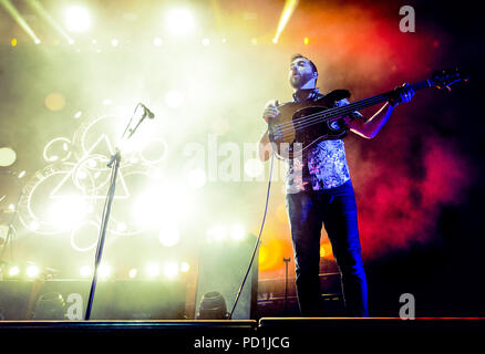 Austin, Texas, USA. 3 Aug, 2018. ZACH COOPER, Bassist von Coheed und Cambria, führt auf dem Austin 360 Amphitheater in Austin, TX. Credit: Alicia Armijo/ZUMA Draht/Alamy leben Nachrichten Stockfoto