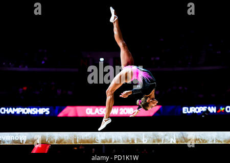 Vasiliki Millousi (GRE) konkurriert auf Schwebebalken in Women's Gymnastics Gerätefinale bei den Europameisterschaften 2018 in Glasgow an der SSE Hydro am Sonntag, den 05. August 2018. GLASGOW SCHOTTLAND. Credit: Taka G Wu Stockfoto