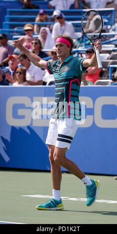 August 5, 2018: Alexander Zverev feiert seinen Sieg nach dem Finale der Citi Open Tennis Spiel in Rock Creek Park in Washington DC. Justin Cooper/CSM Stockfoto