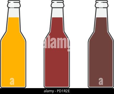 Flaschen Bier. Drei Versionen light Bier, dunkles Bier und amber Bier. Isolierte Vector Illustration auf weißem Hintergrund. Stock Vektor