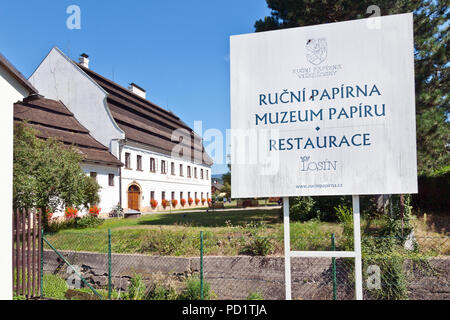 Ruční papírna, Muzeum papíru, Velké Losiny, Okres Halver, Hrubý Jeseník, Česká republika/handgeschöpftes Papier Mühle, Museum für Papier, Sumperk region, Hrub Stockfoto