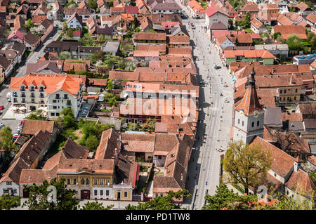 Blick über die Altstadt von Rasnov, Brasov Stockfoto