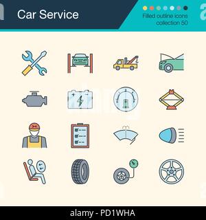 Auto Service Symbole. Gefüllte Kontur Design Collection 50. Für die Präsentation, Grafik Design, Mobile, Web Design, Infografiken. Vektor illustr Stock Vektor