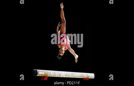 Die deutsche Pauline Schaefer beim Damenfinale am vierten Tag der Europameisterschaft 2018 im SSE Hydro, Glasgow. DRÜCKEN SIE VERBANDSFOTO. Bilddatum: Sonntag, 5. August 2018. Siehe PA Story Sport European. Das Foto sollte lauten: John Walton/PA Wire. EINSCHRÄNKUNGEN: Nur für redaktionelle Zwecke, keine kommerzielle Nutzung ohne vorherige Genehmigung Stockfoto