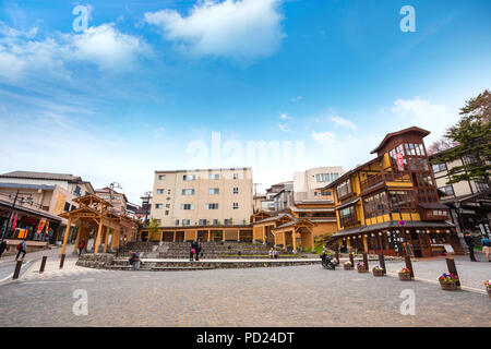 Kusatsu Onsen ca. 200 Kilometer nord-nordwestlich von Tokio, ist sie eine von Japans berühmtesten Hot Spring Resorts für Jahrhunderte entfernt Stockfoto