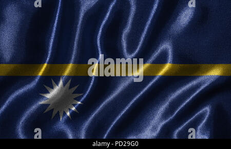 Nauru Flagge - Fabric Flagge Nauru Land-, Hintergrund- und Hintergrundbild von wehende Flagge von Textilien. Stockfoto