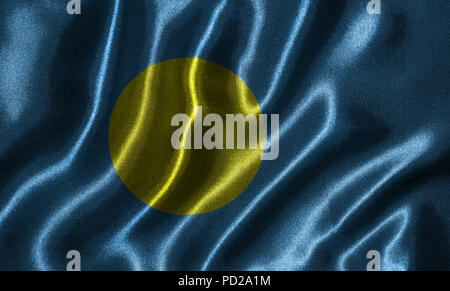 Palau Flagge - Fabric Flagge Palau Land-, Hintergrund- und Hintergrundbild von wehende Flagge von Textilien. Stockfoto