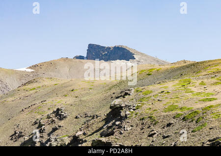 Sierra Nevada, Pico de Veleta Gipfel, in der Sommersaison. Granada, Andalusien, Spanien. Stockfoto