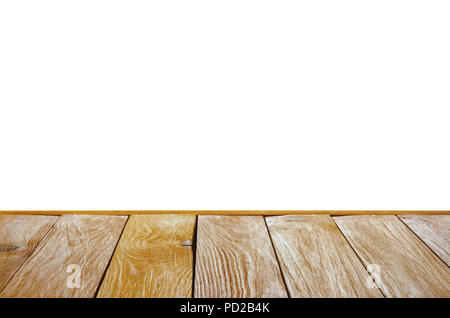 Holz Regal oder Tisch Top isoliert auf weißem Hintergrund. Leer für Ihr Layout Stockfoto