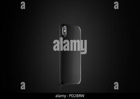 Leere Black Phone Case mock up, linke Seite, 3D-Rendering. Smartphone Abdeckung mockup auf der schwarzen Oberfläche. Handy protector Gehäuse Vorlage Stockfoto