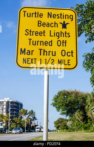 Boca Raton Florida, Palm Beach County, Highland Beach, Ocean Boulevard, Sea Turtle Conservation & Research Program, Schild, Naturschutz, Schildkröten Niststrand, Stockfoto