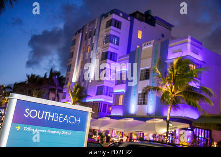 Miami Beach, Florida, Ocean Drive, Schild, Logo, Informationen, Wegbeschreibungen, Park Central, Hotel Hotels Unterkunft Inn Motel Motels, Casca, Gebäude, Architektur, ein Stockfoto