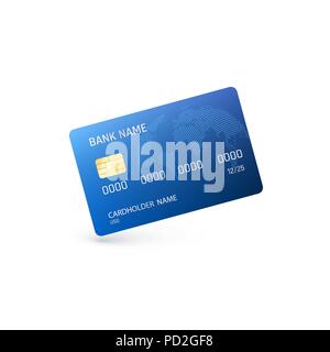 Blaue Kreditkarte. Vorlage der Kreditkarte. Vector Illustration auf weißem Hintergrund Stock Vektor