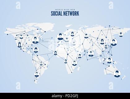 World Wide Web. Globales Netzwerk Struktur mit Planeten Karte für den Hintergrund. Vector Illustration Stock Vektor