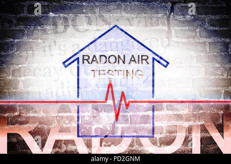 Die Gefahr von Radongas in unseren Häusern - Konzept Bild mit Check-up Chart über Radon testing gegen Risse im Mauerwerk Stockfoto