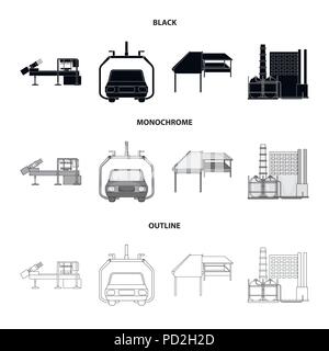 Automobilindustrie und andere Symbol in Schwarz, Schwarzweiß, Skizze Stil. Neue Technologien Symbole in der Sammlung. Stock Vektor
