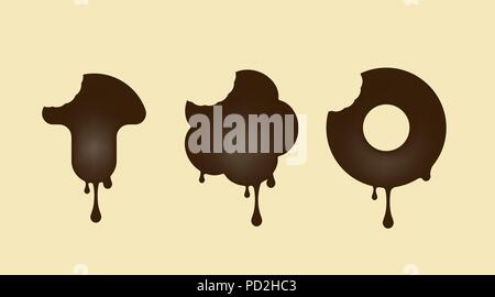 Sammlung von Schokolade Schwarz gebacken. Pilzform, ein Donut und eine Blume. Vector Illustration. Stock Vektor