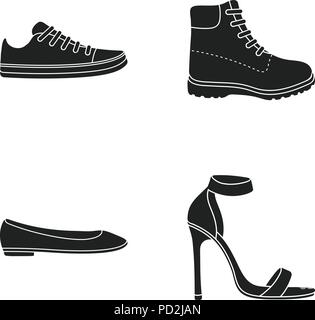 Sneakers mit Schnürung, Winter warme Stiefel auf hohen Sohlen, Ballett der Frauen Wohnungen, hochhackigen Sandalen. Shoes collection Symbole in Schwarz stil Vektor symb Stock Vektor