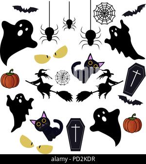 Happy Halloween Design Elemente. Halloween Design Elemente, Logos, Embleme, Etiketten, Symbole und Objekte. Stock Vektor