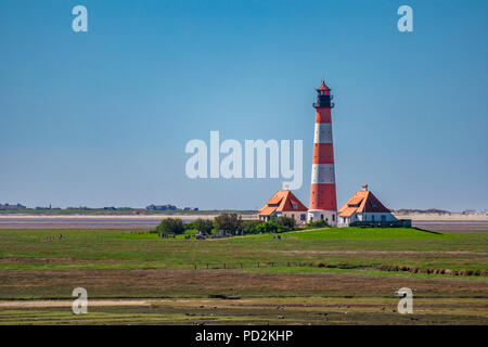 Leuchtturm Westerheversand, Westerhever, Nordfriesland, Schleswig-Holstein, Deutschland Stockfoto