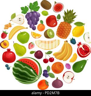 Obst und Beeren der Symbole festlegen. Essen Konzept. Vector Illustration Stock Vektor