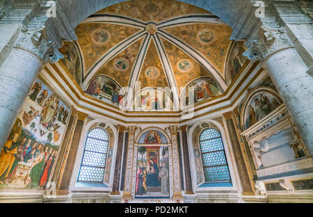 Della Rovere Kapelle mit Szenen aus dem Leben des heiligen Hieronymus sind von Tiberio d'Assisi, in der Basilika von Santa Maria del Popolo in Rom, Italien. Stockfoto