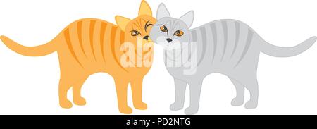 Paar Calico und Tabby Katzen kuscheln isoliert auf weißem Hintergrund Abbildung Stock Vektor