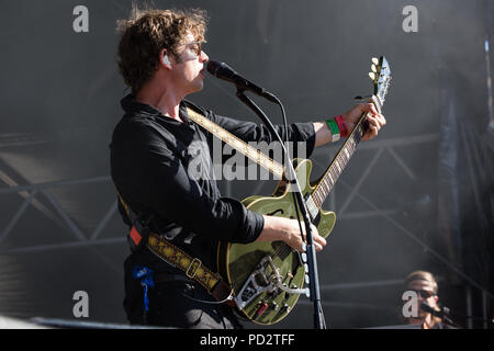 Norwegen, Fredrikstad - Juli 27., 2018. Der norwegische Sänger, Songwriter und Musiker Jarle Bernhoft führt ein Live Konzert während der Norwegischen festival Månefestivalen 2018 in Fredrikstad. (Foto: Gonzales Foto - Brokvam Kjell). Stockfoto